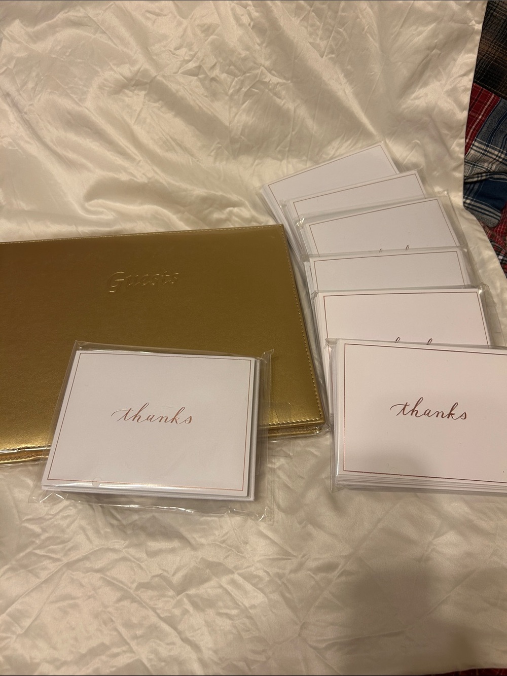 Gold tone Leather Guest Book & Thank you cards NWT